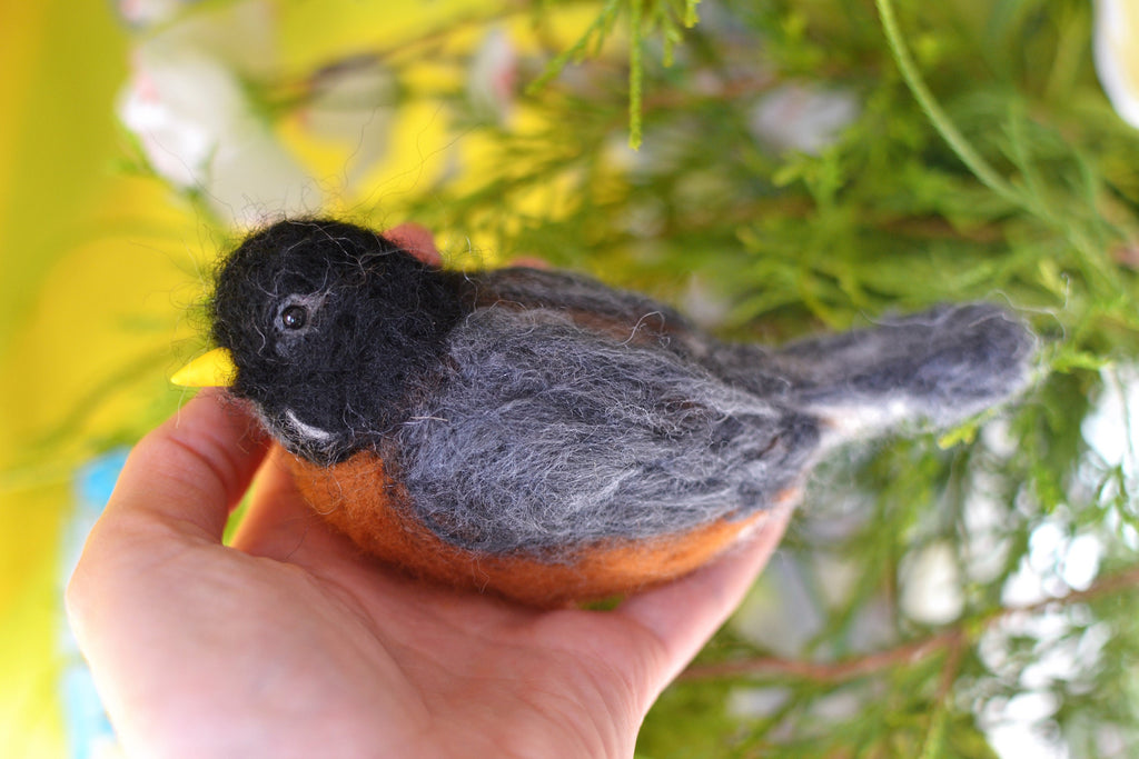 Needle felted birds. Spring birds. American robin. Birds home decor. Needle felted animals. Birds ornament. Christmas ornament.
