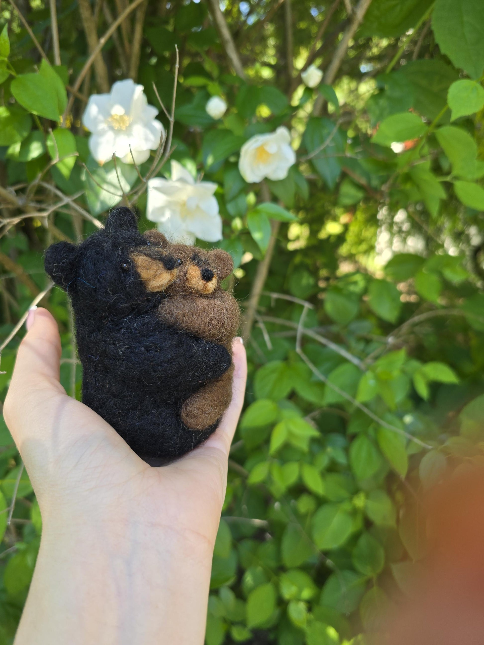 Needle felted bear.Black bear family, baby bear, mom bear. Wool animals bear gifts.