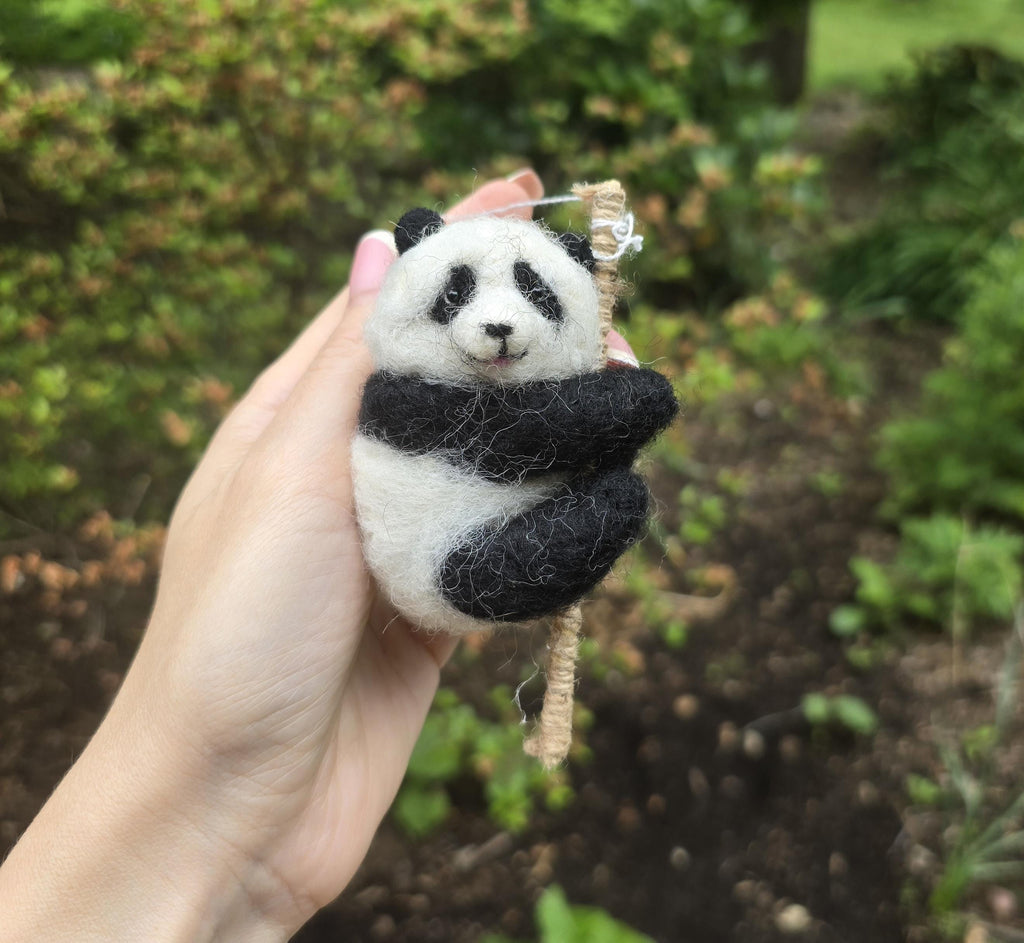 Needle feltef panda christmas ornaments needle feltef panda bear. Gift panda. Wool animals. Handmade animals.