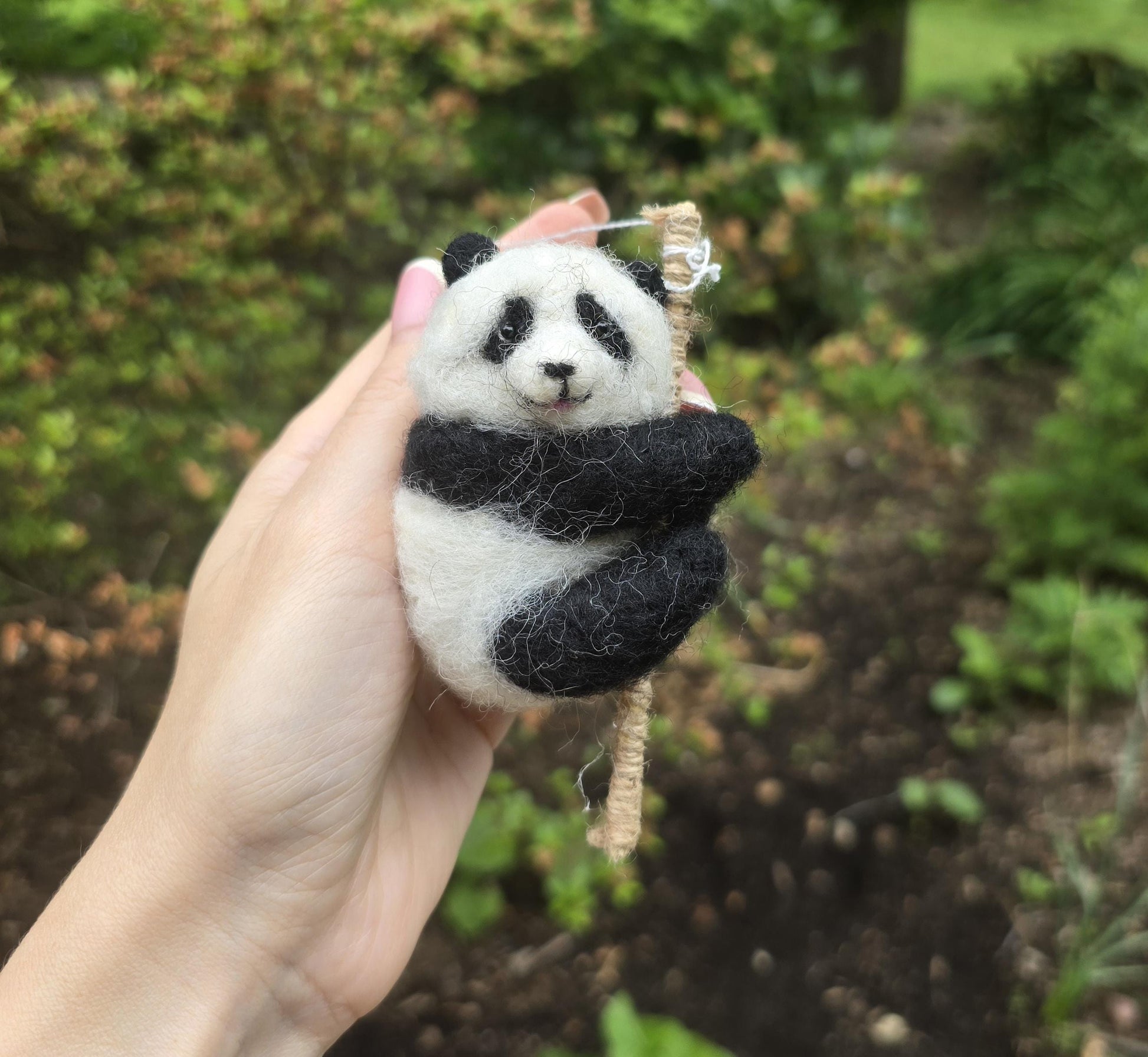 Needle feltef panda christmas ornaments needle feltef panda bear. Gift panda. Wool animals. Handmade animals.
