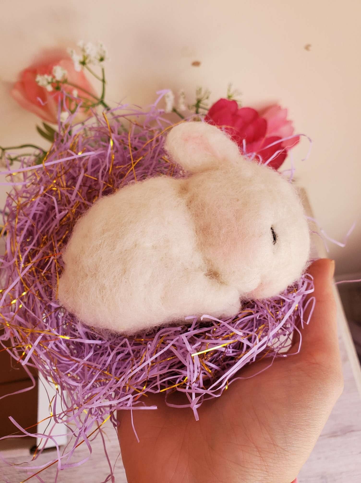 Needle felted bunny sleeping bunnies Easter needle felted wool bunny
