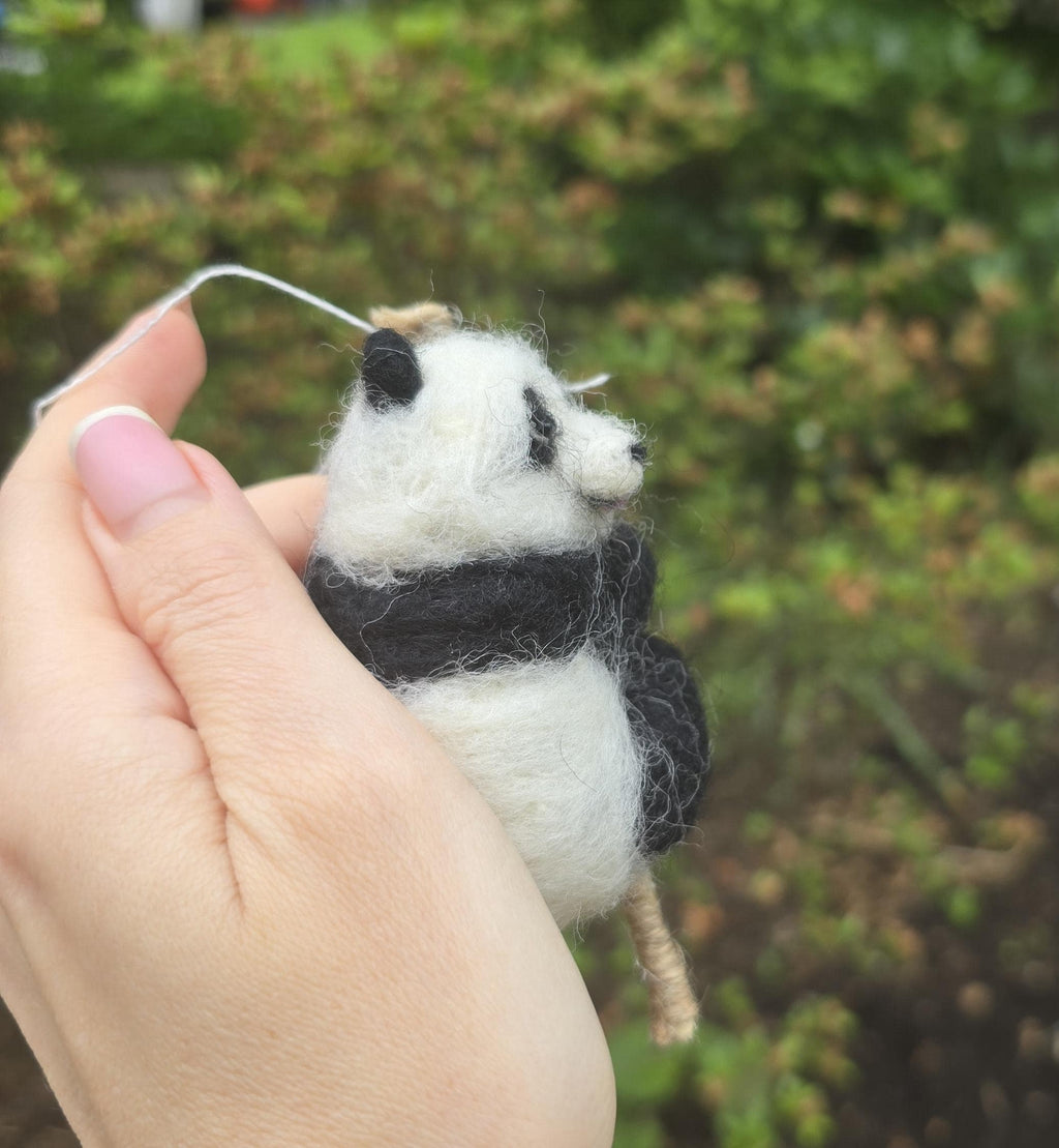 Needle feltef panda christmas ornaments needle feltef panda bear. Gift panda. Wool animals. Handmade animals.
