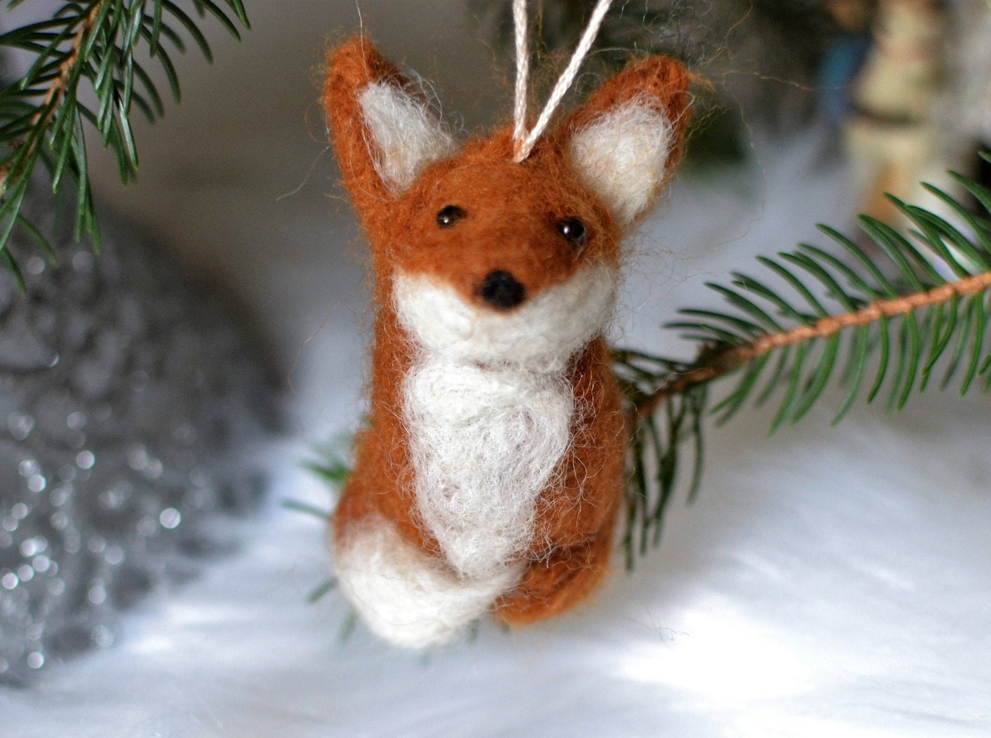Needle felted fox ornament. Needle felted animals. Fox felted.Christmas ornament. Wooland animals.christmas clearance Personalized