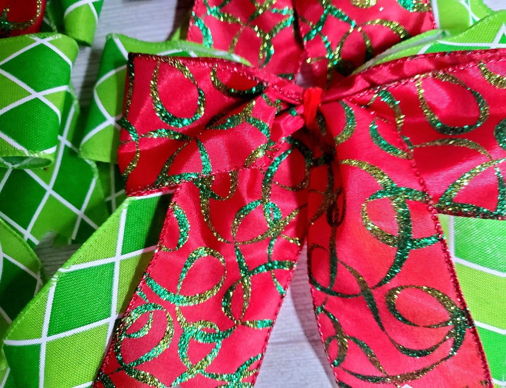 Double Christmas tree bows.Christmas tree decorations, ribbons for wreath, for garlands.