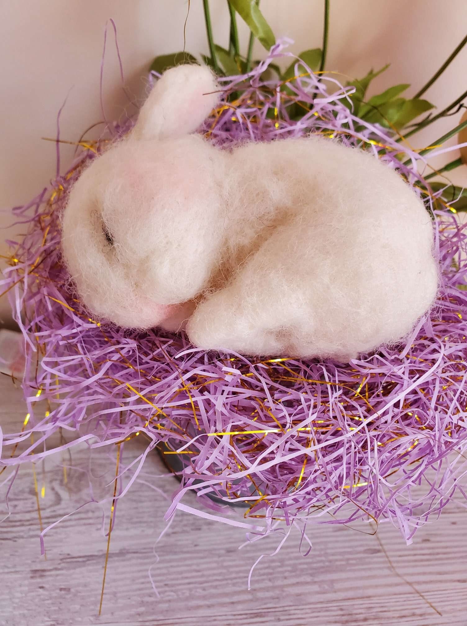 Needle felted bunny sleeping bunnies Easter needle felted wool bunny