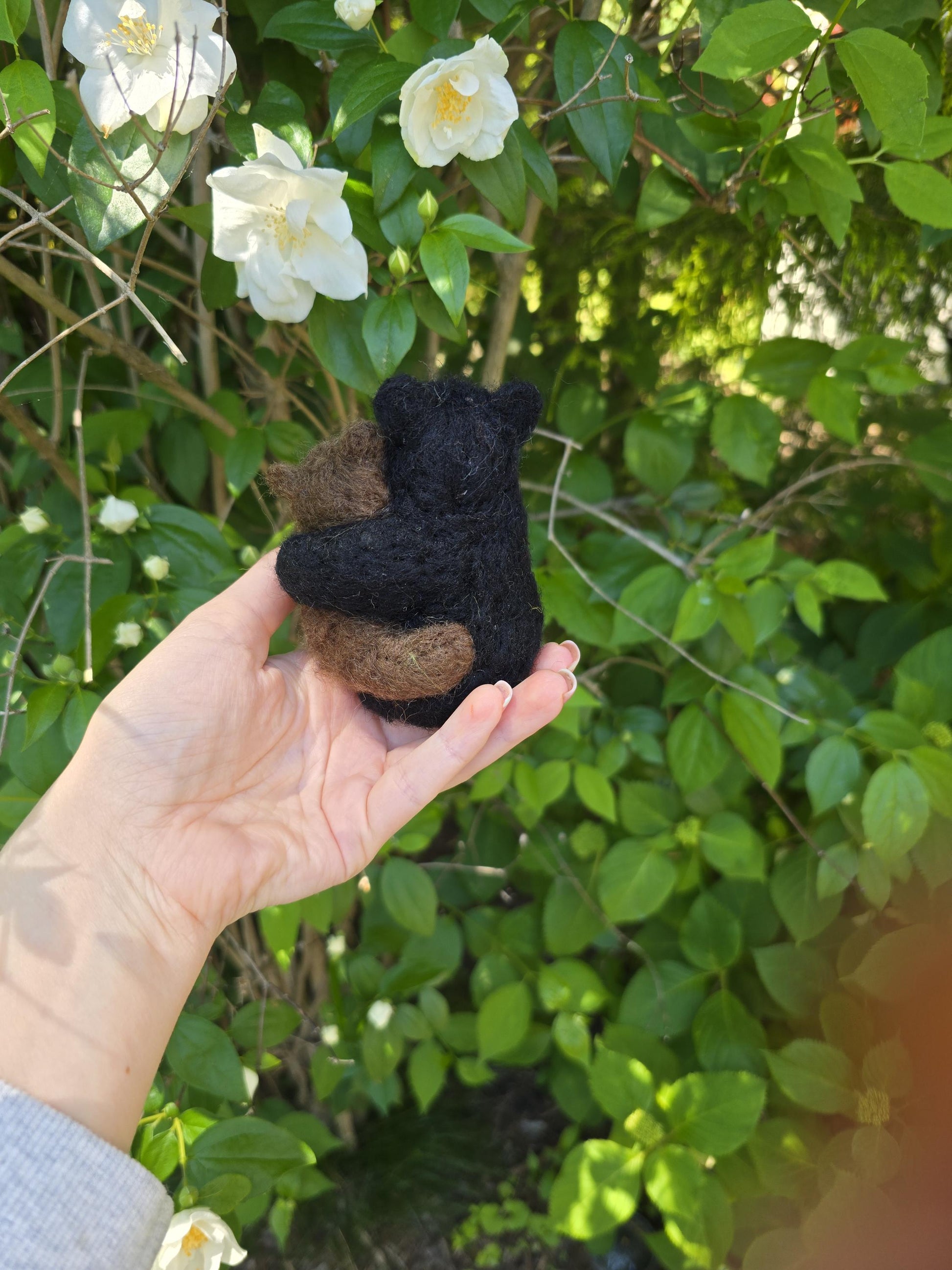Needle felted bear.Black bear family, baby bear, mom bear. Wool animals bear gifts.