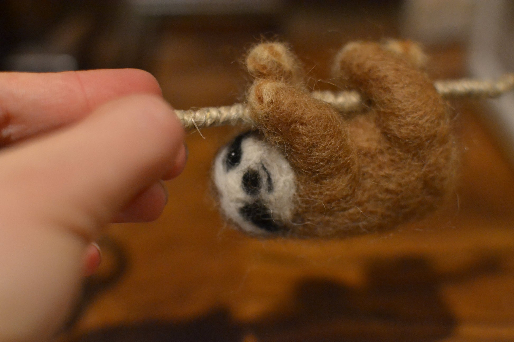 Needle felted sloth christmas ornamend. Wild animal needle felted. Sloth pendant necklace. Wooland animals.