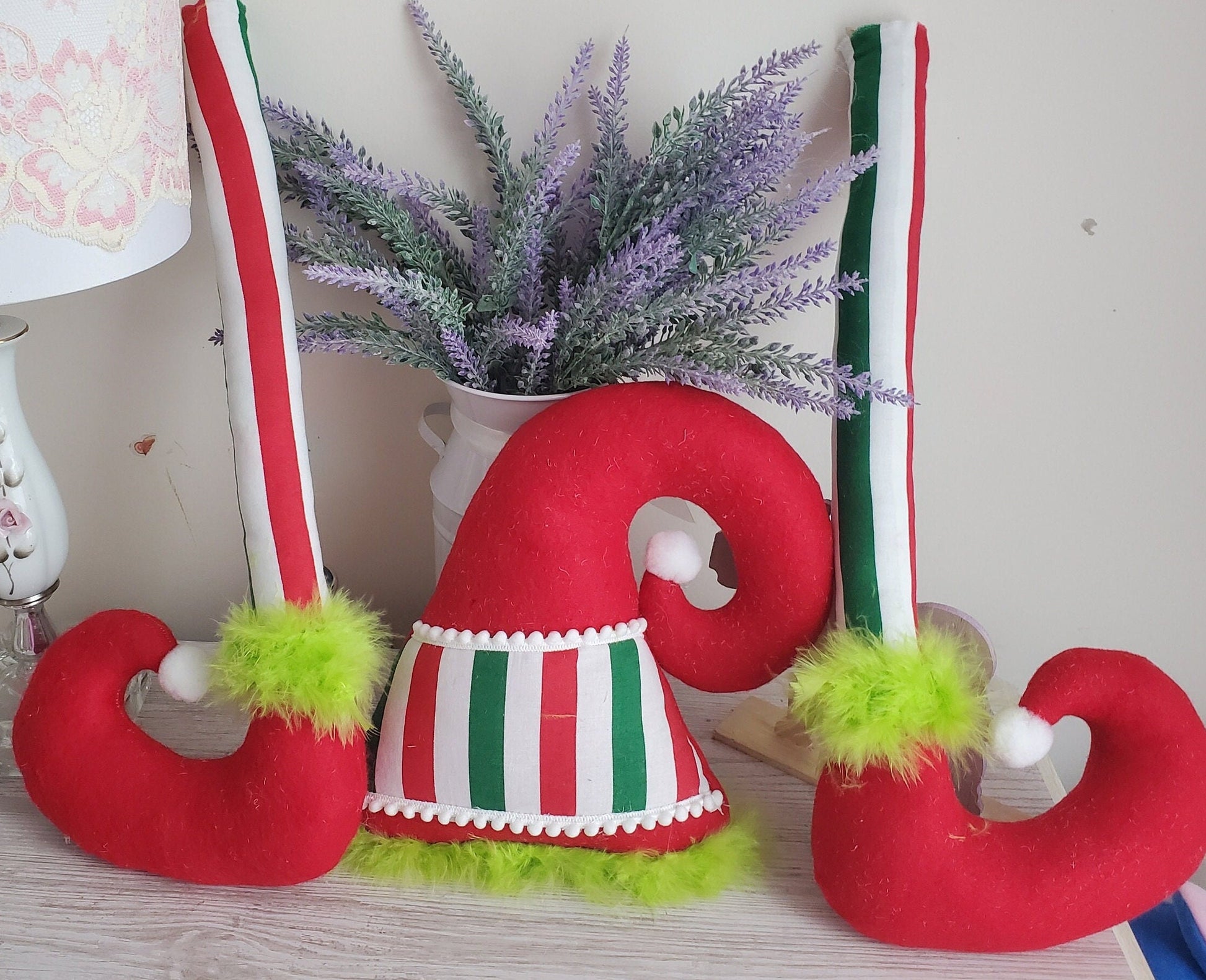 Elf hat and legs for wreath. Red and green elf attachment  elf decoration Christmas