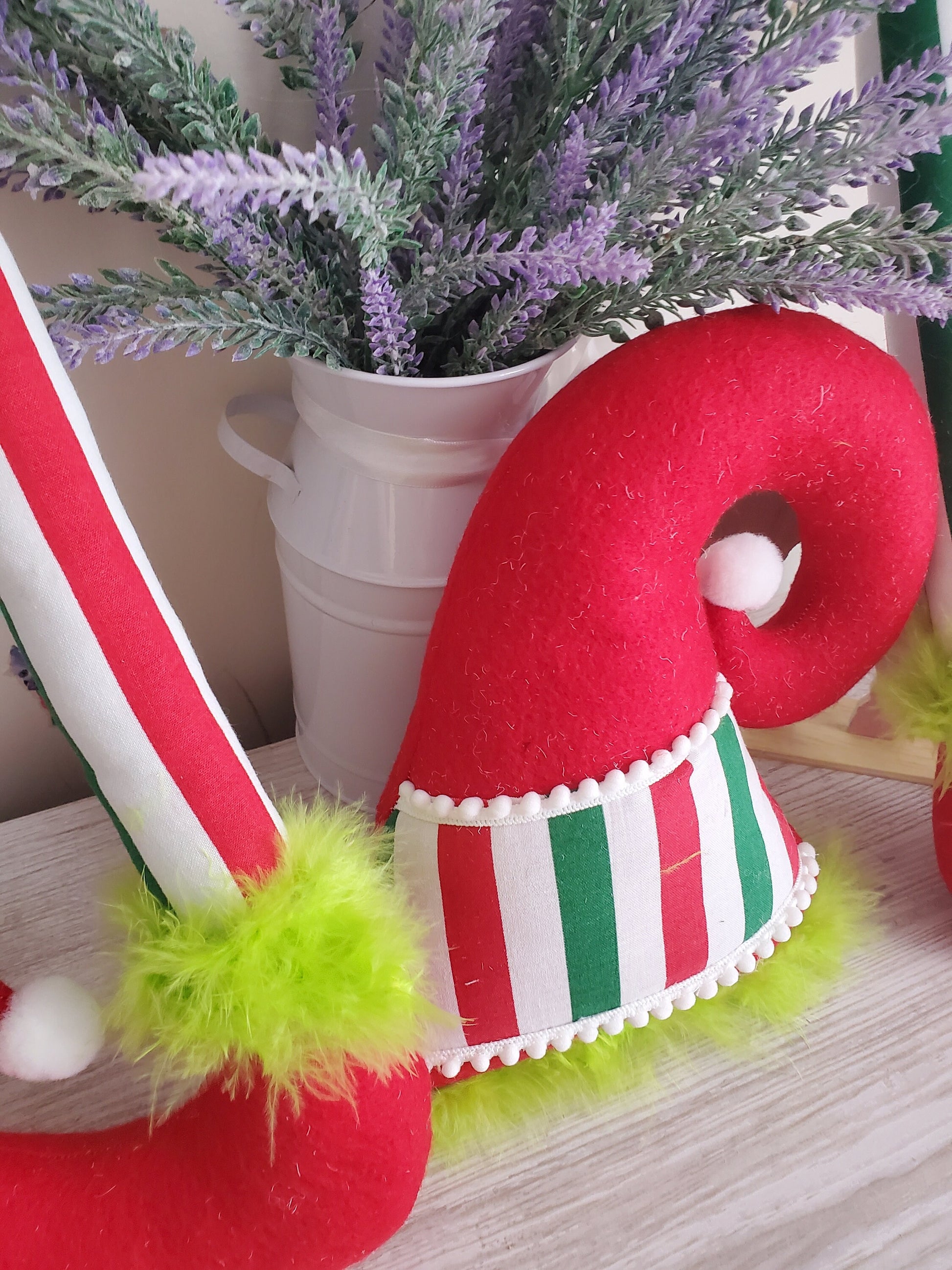 Elf hat and legs for wreath. Red and green elf attachment  elf decoration Christmas