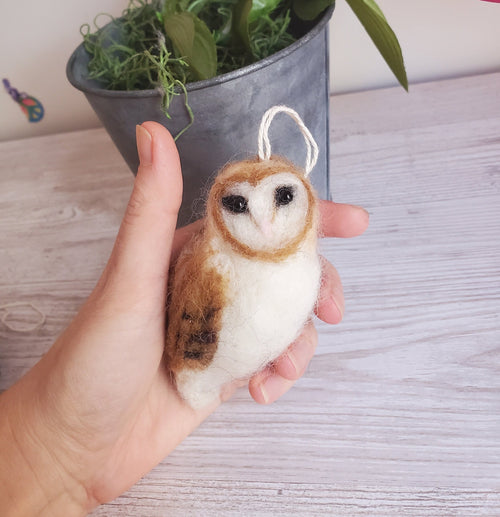 barn owl ornament owl wool realistic.christmad owl  needle felted animals.