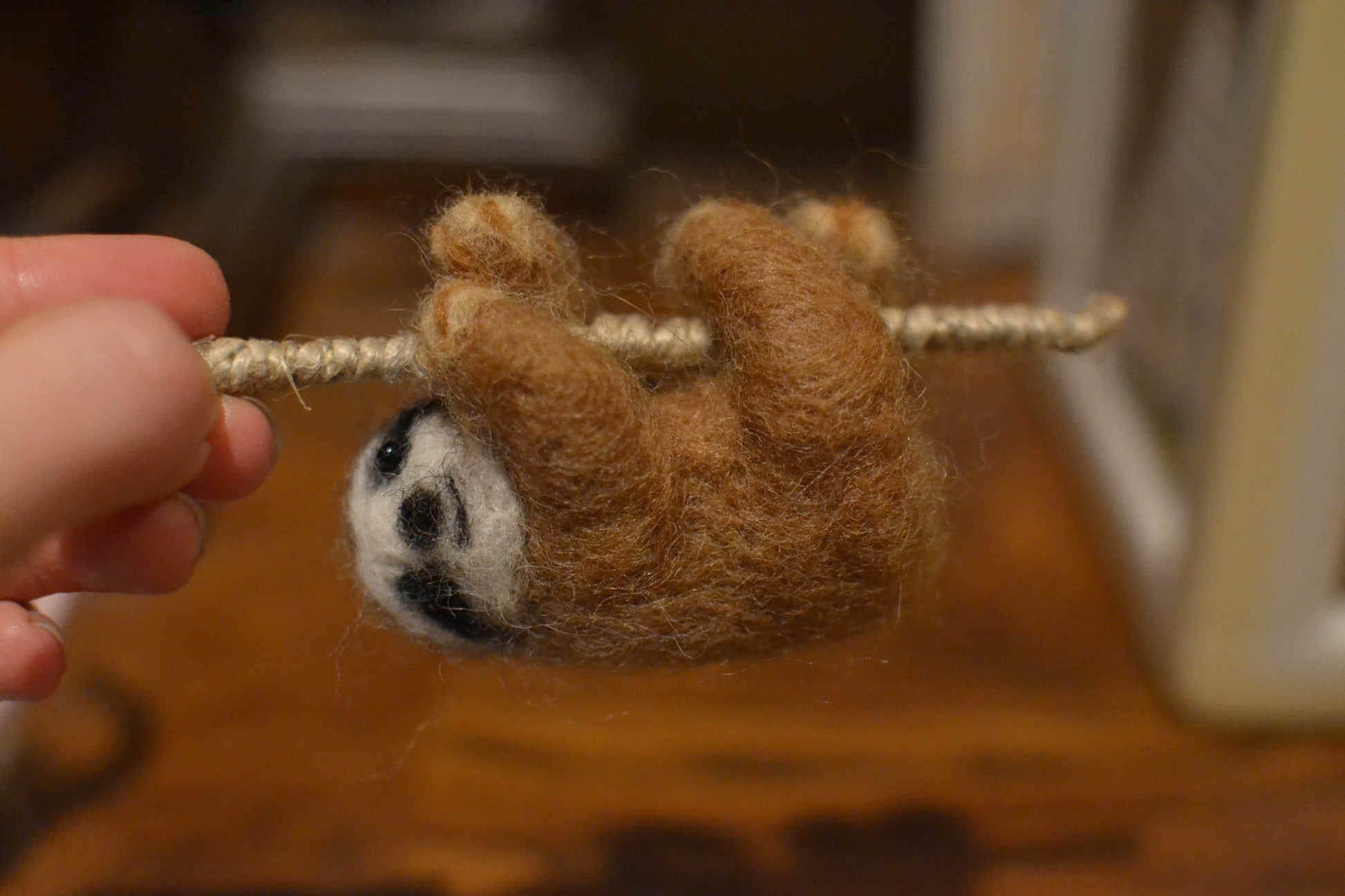 Needle felted sloth christmas ornamend. Wild animal needle felted. Sloth pendant necklace. Wooland animals.