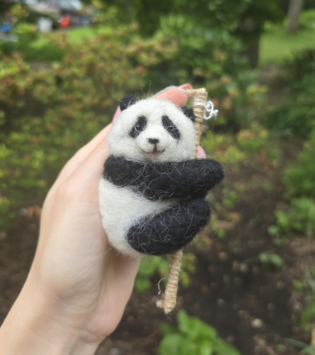 Needle feltef panda christmas ornaments needle feltef panda bear. Gift panda. Wool animals. Handmade animals.