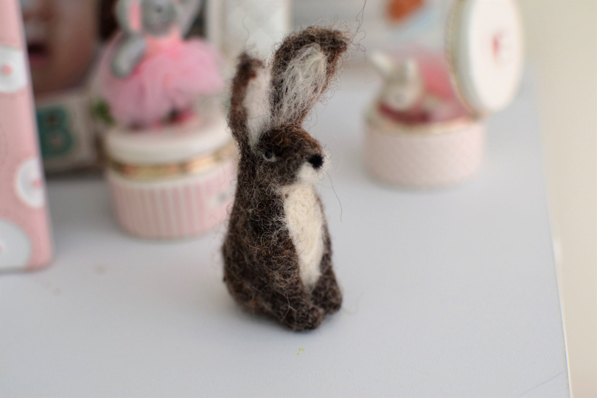 Needle felted hare, needle felted animal. wild animal hare felted miniature.