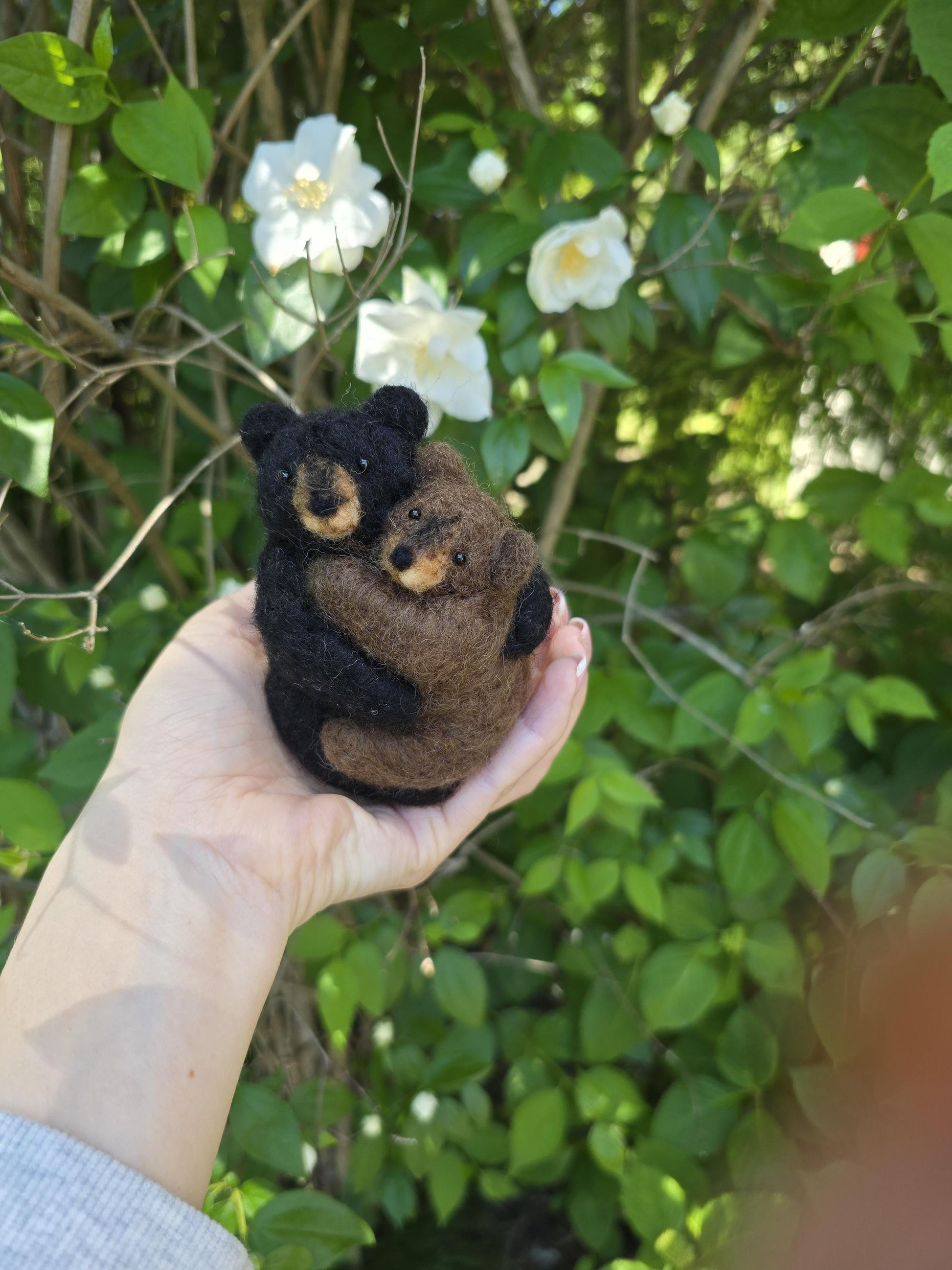 Needle felted bear.Black bear family, baby bear, mom bear. Wool animals bear gifts.