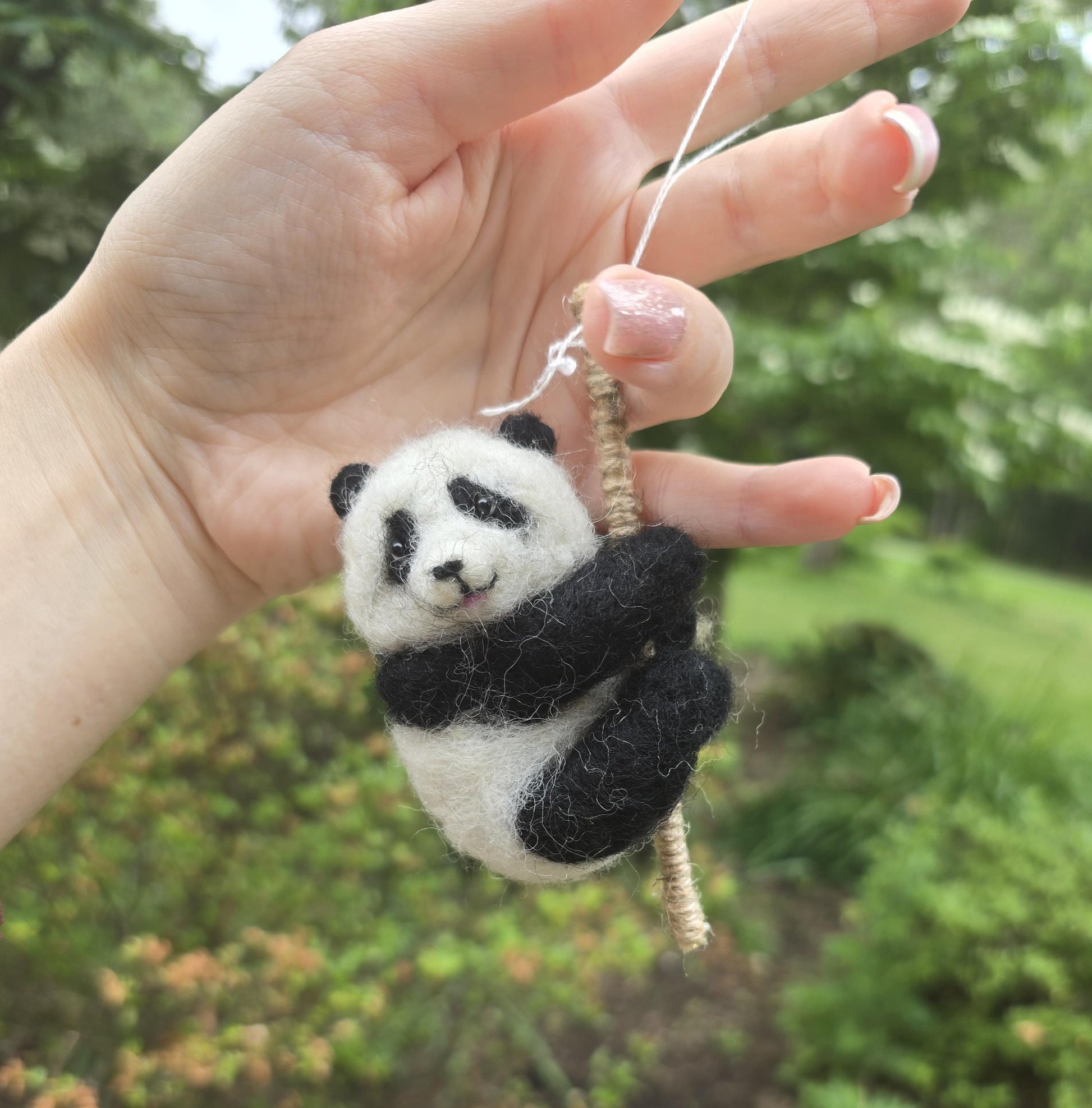Needle feltef panda christmas ornaments needle feltef panda bear. Gift panda. Wool animals. Handmade animals.