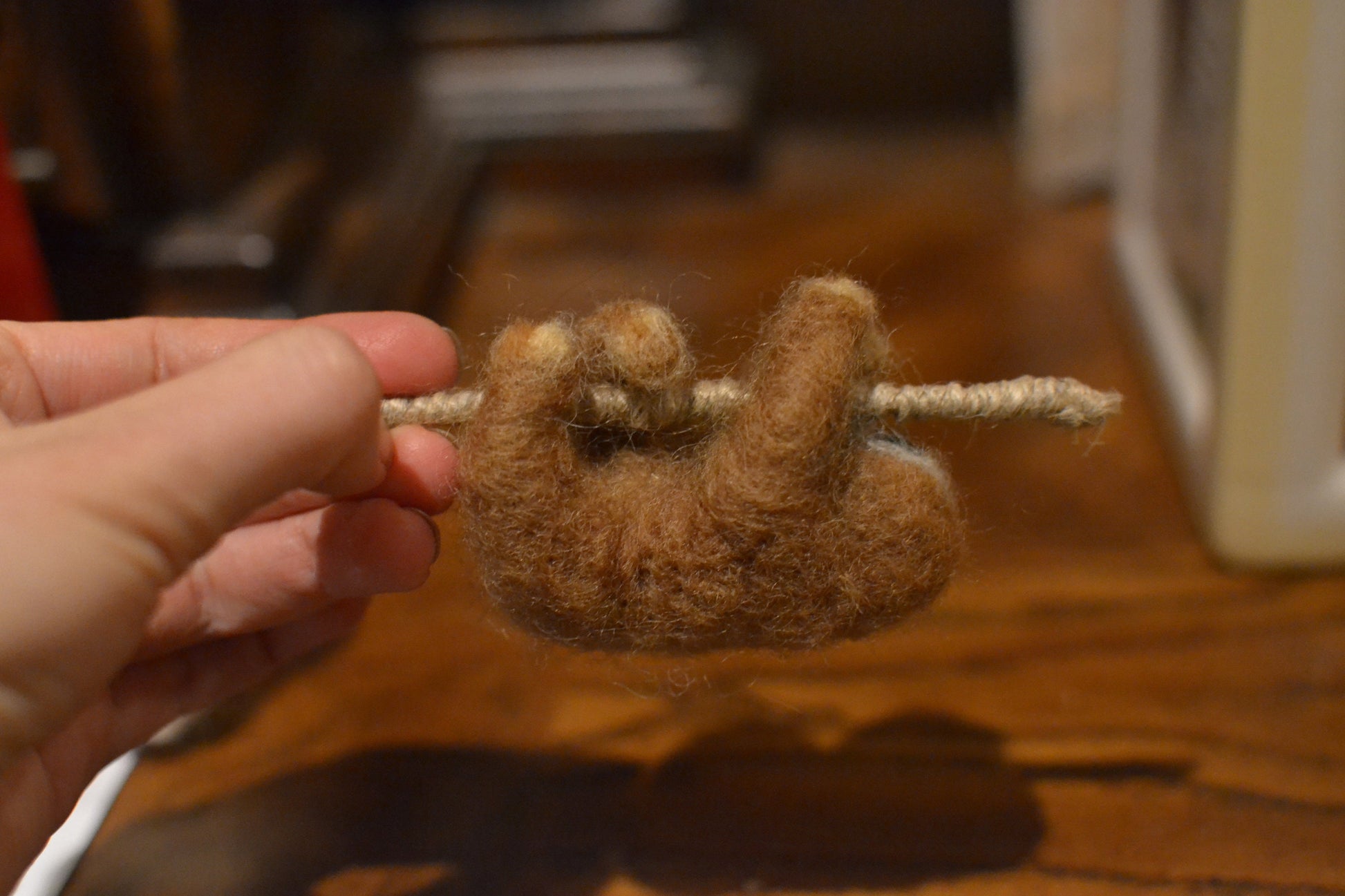 Needle felted sloth christmas ornamend. Wild animal needle felted. Sloth pendant necklace. Wooland animals.