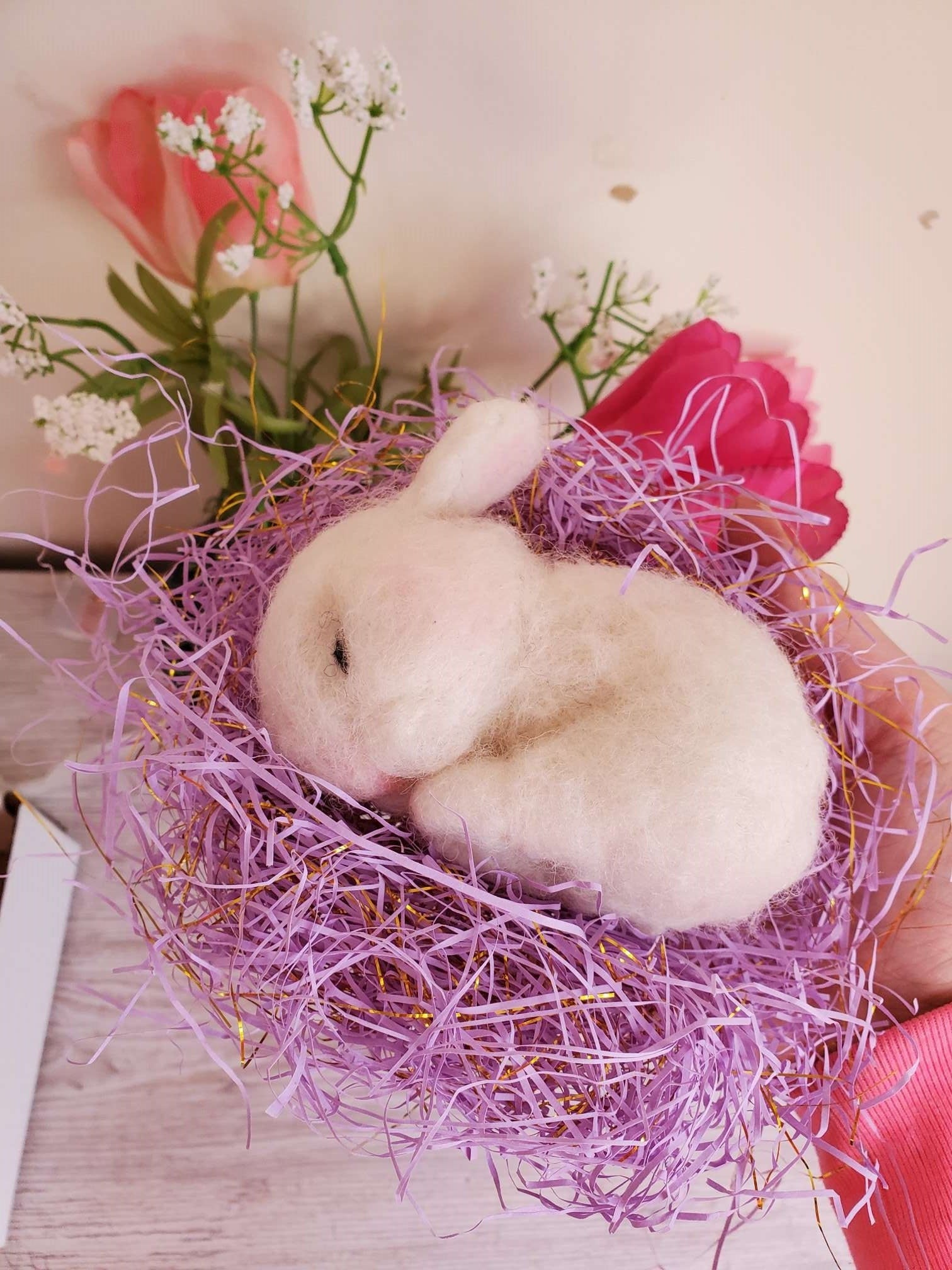 Needle felted bunny sleeping bunnies Easter needle felted wool bunny
