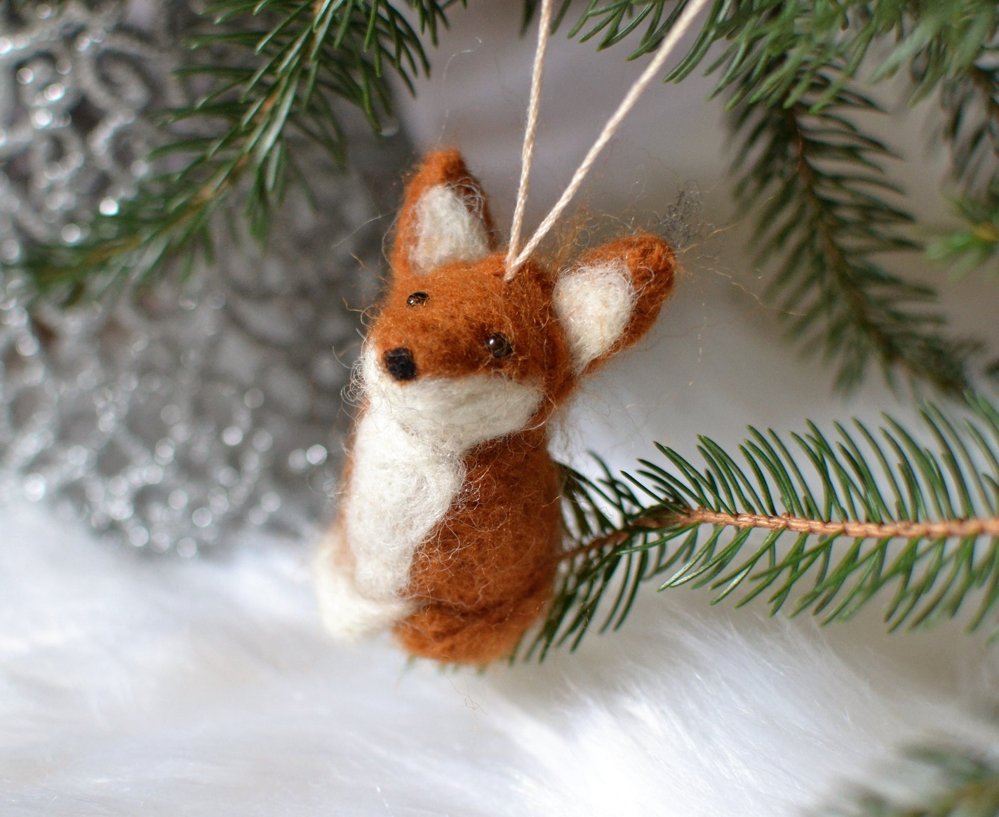 Needle felted fox ornament. Needle felted animals. Fox felted.Christmas ornament. Wooland animals.christmas clearance Personalized