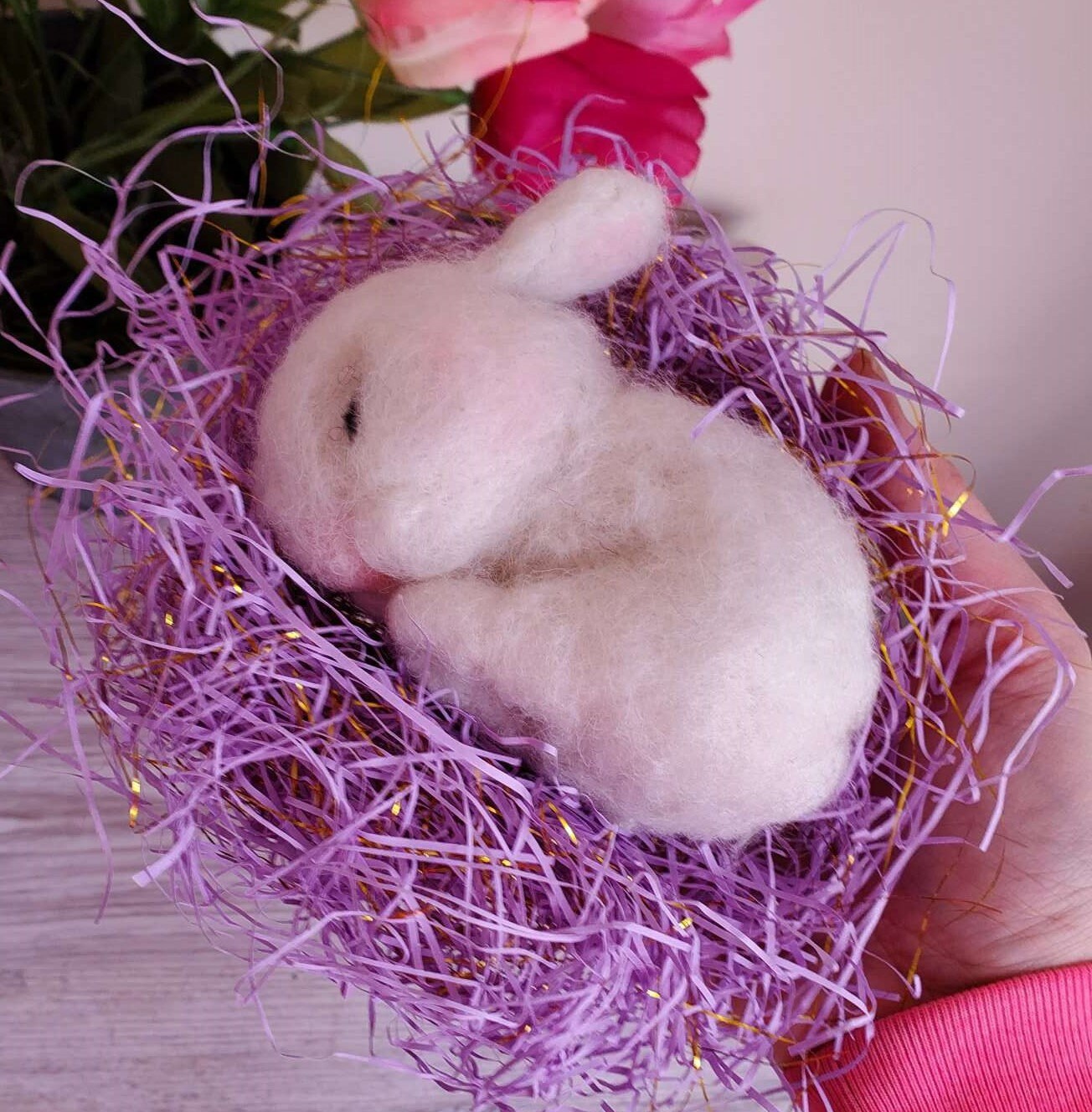 Needle felted bunny sleeping bunnies Easter needle felted wool bunny