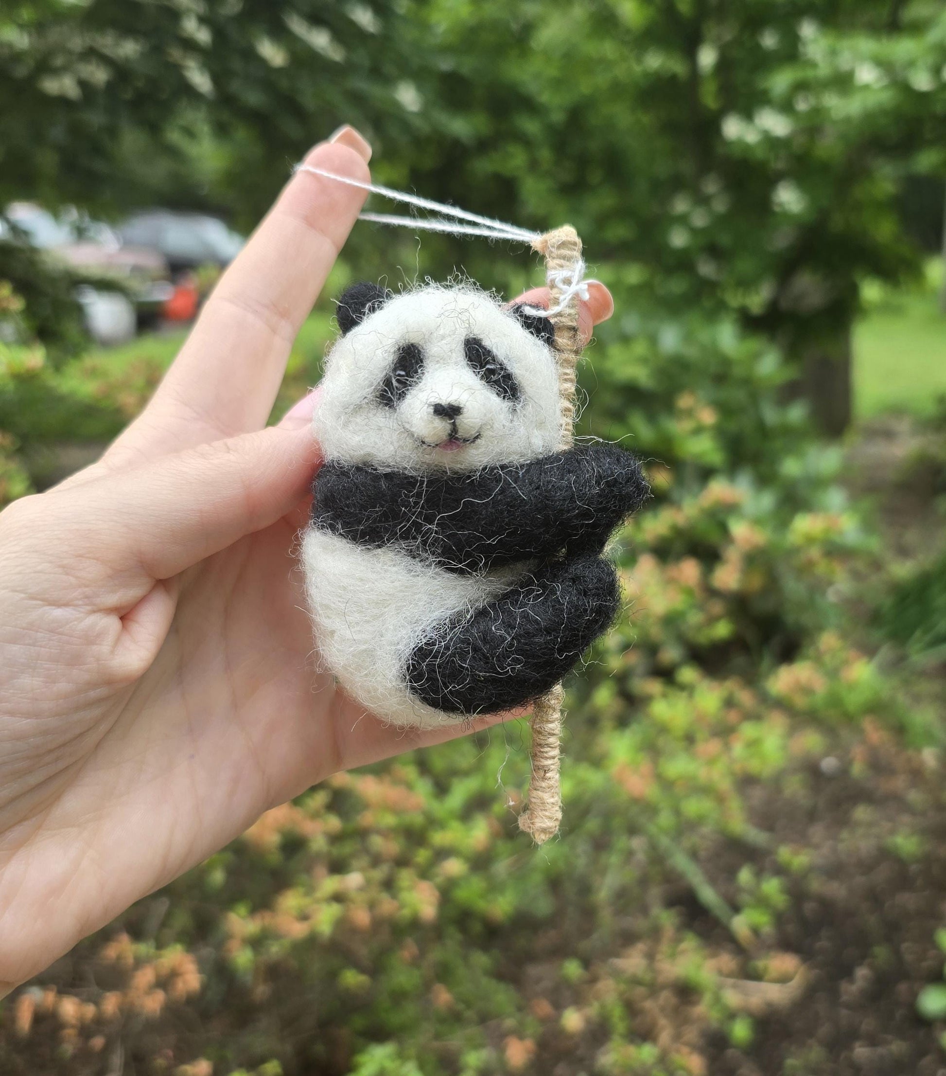 Needle feltef panda christmas ornaments needle feltef panda bear. Gift panda. Wool animals. Handmade animals.