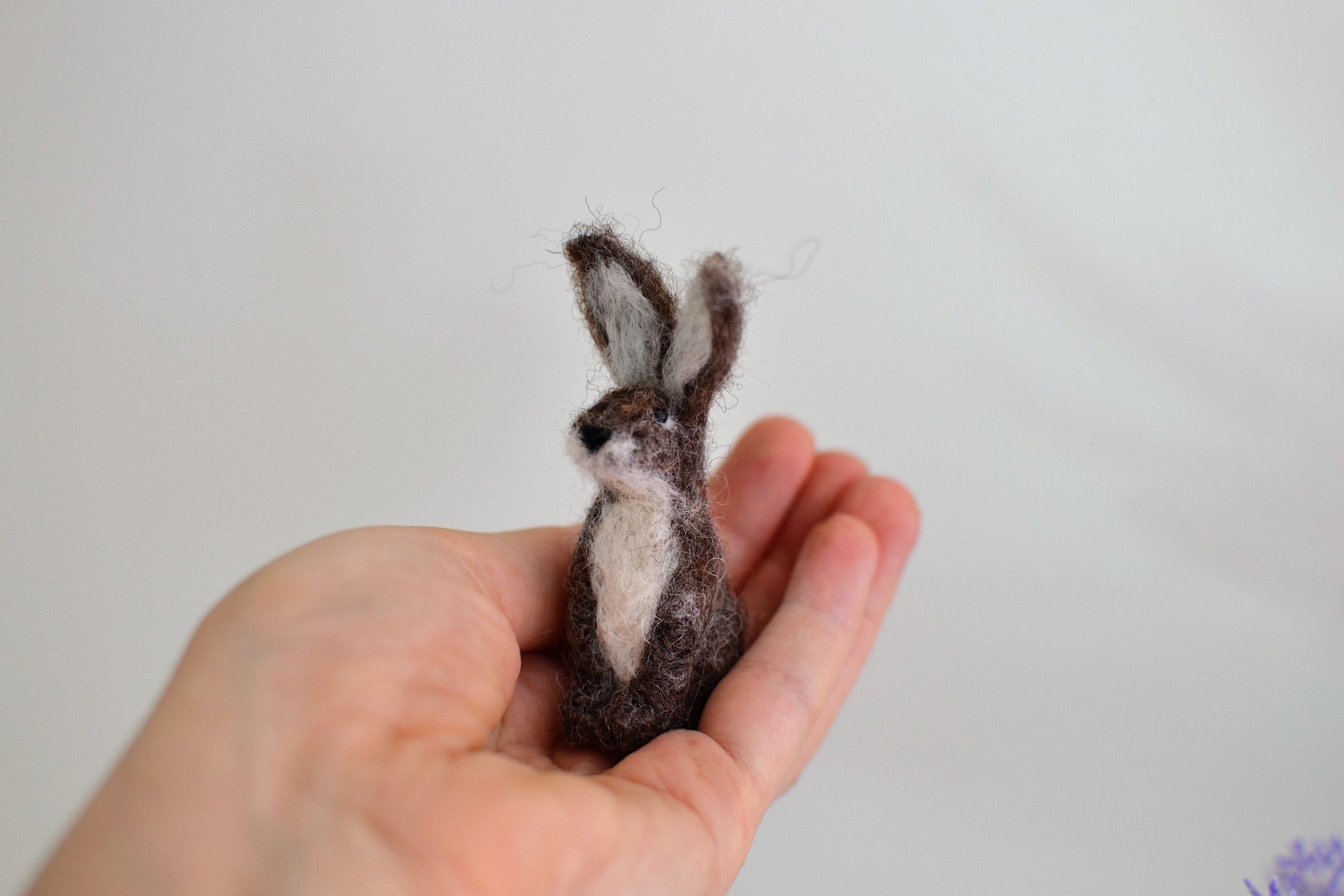 Needle felted hare, needle felted animal. wild animal hare felted miniature.