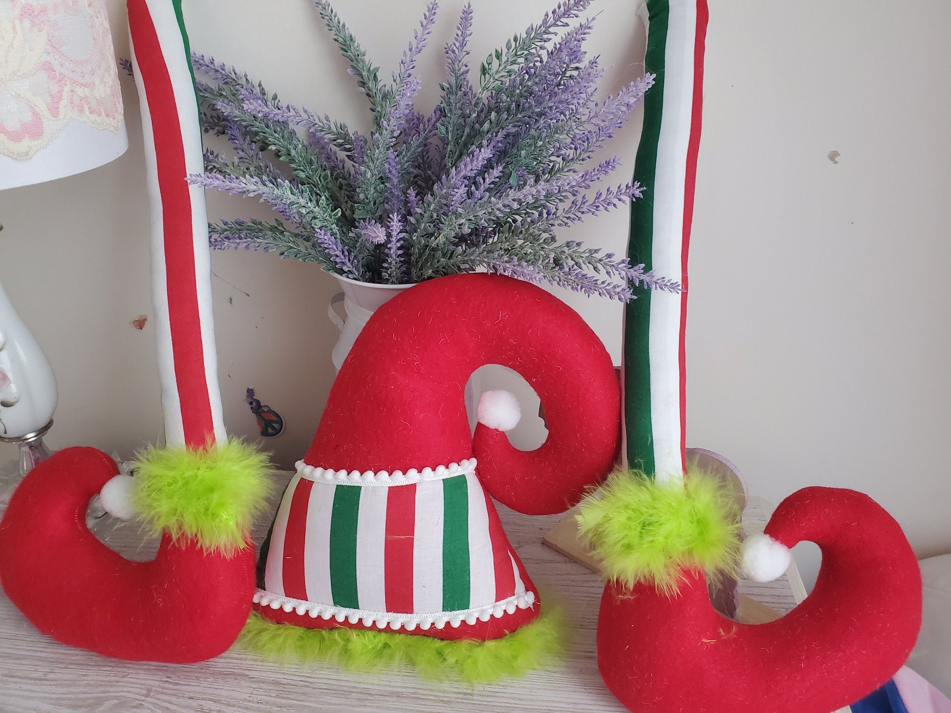 Elf hat and legs for wreath. Red and green elf attachment  elf decoration Christmas