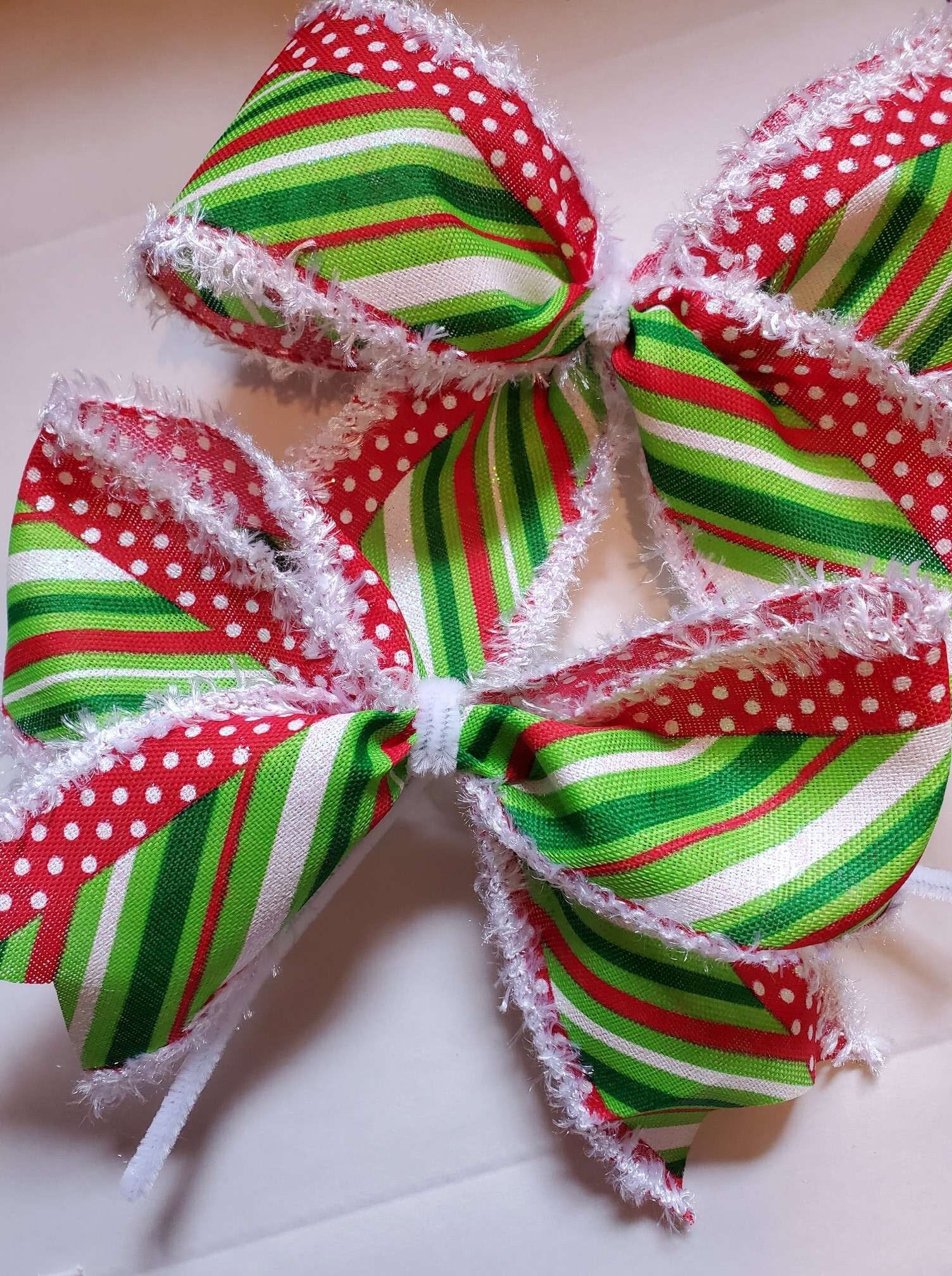 Christmas tree bows ornament set of 10, Snow edge bows.Christmas bow set garlands.
