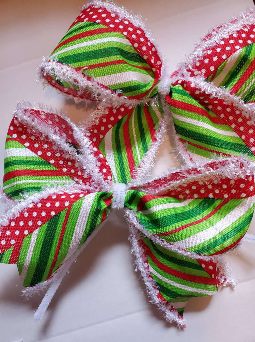 Christmas tree bows ornament set of 10, Snow edge bows.Christmas bow set garlands.