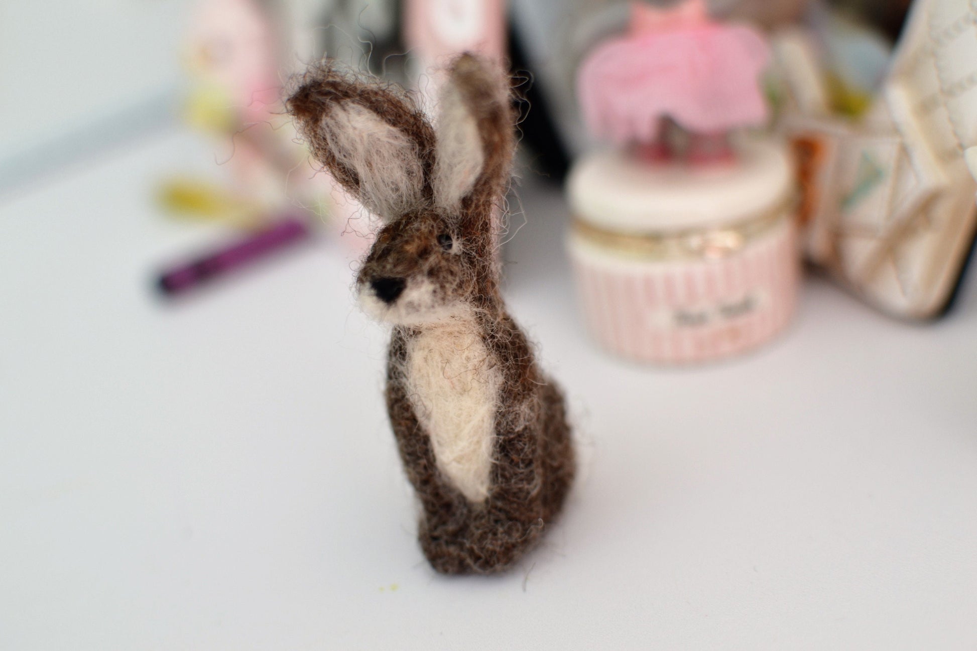 Needle felted hare, needle felted animal. wild animal hare felted miniature.