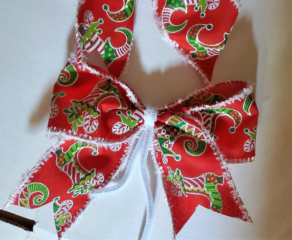 Christmas tree bows set of 10 Elf boots  snow edges classic decoration for Christmas and New year. Handmade Christmas