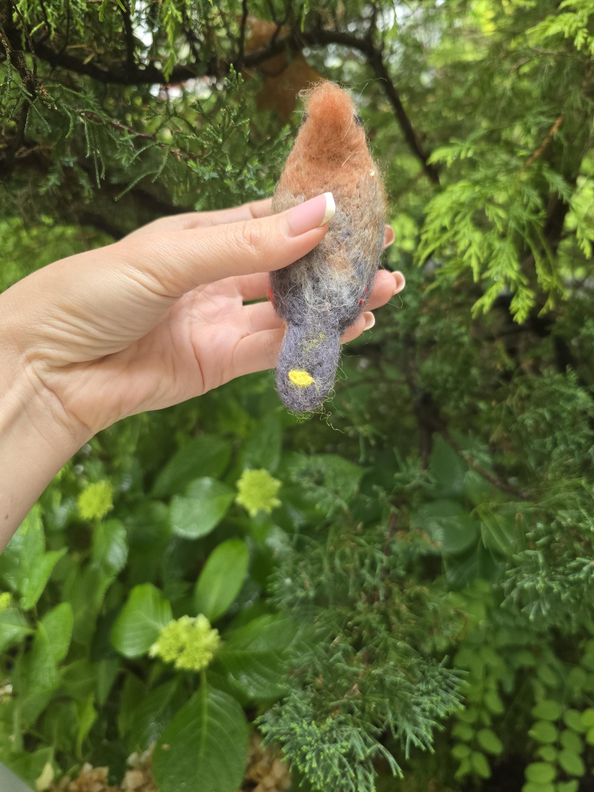 Cedar waxwing bird. Needle felted bird Cedar waxwing. Wool birds. Christmas ornament.