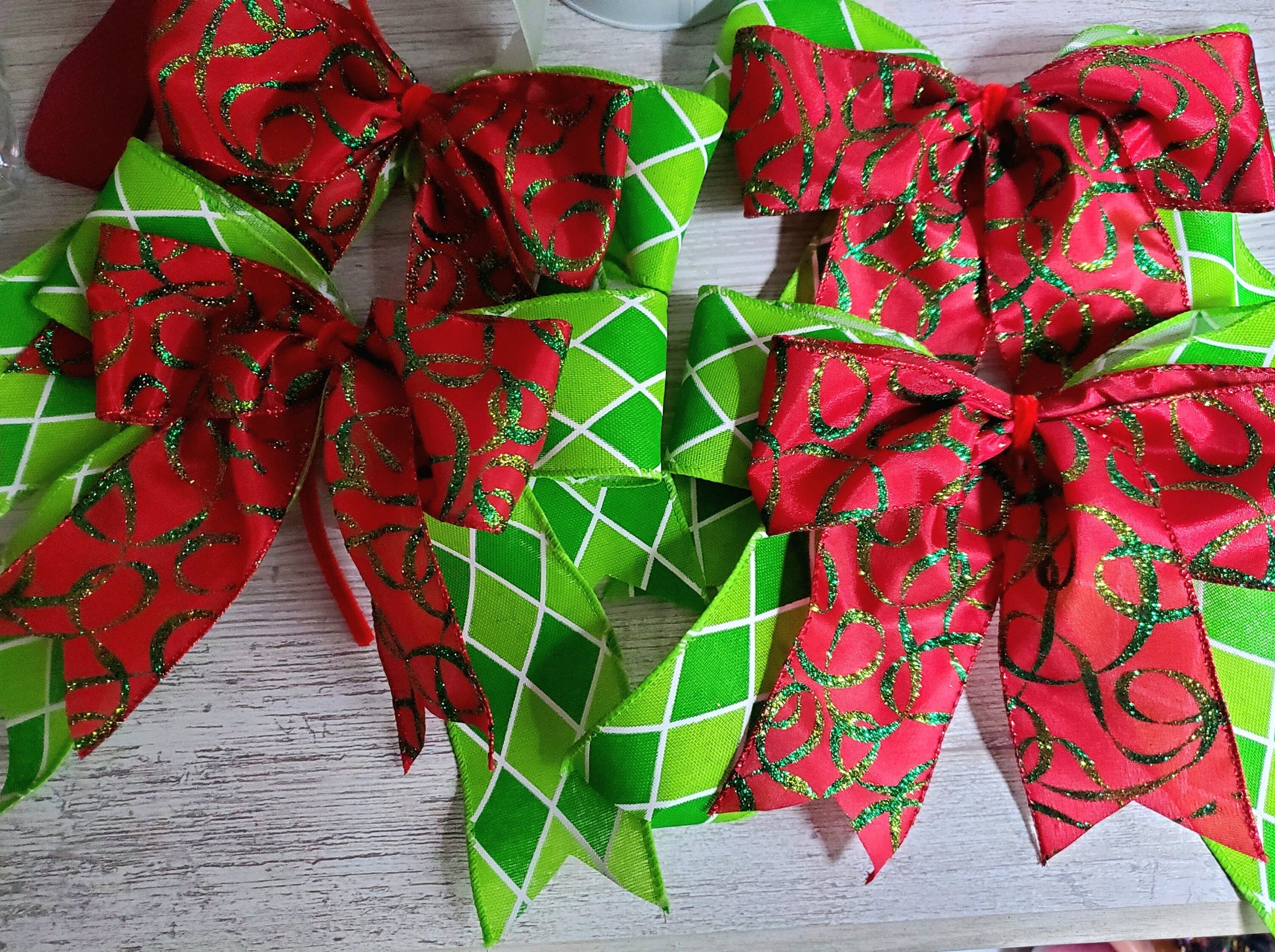 Double Christmas tree bows.Christmas tree decorations, ribbons for wreath, for garlands.