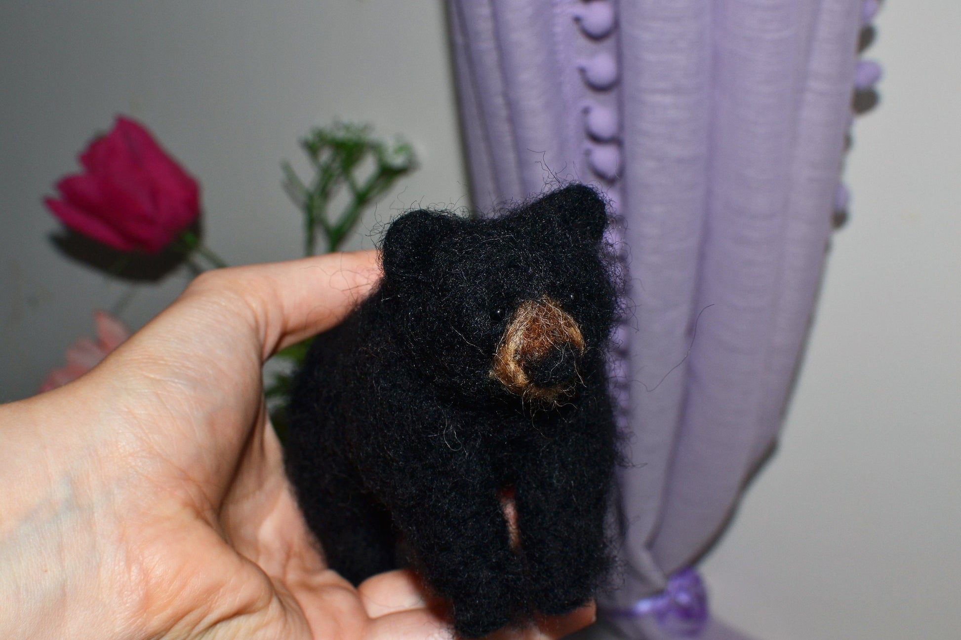 Needle felted black bear,Black bear toy needle felted animals