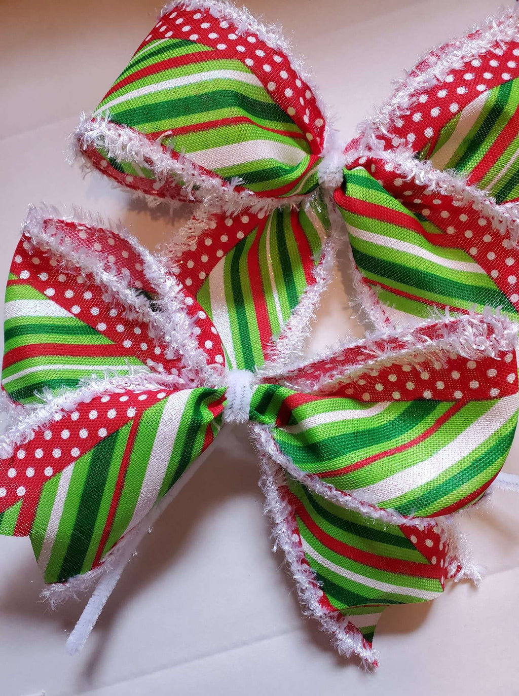Christmas tree bows ornament set of 10, Snow edge bows.Christmas bow set garlands.