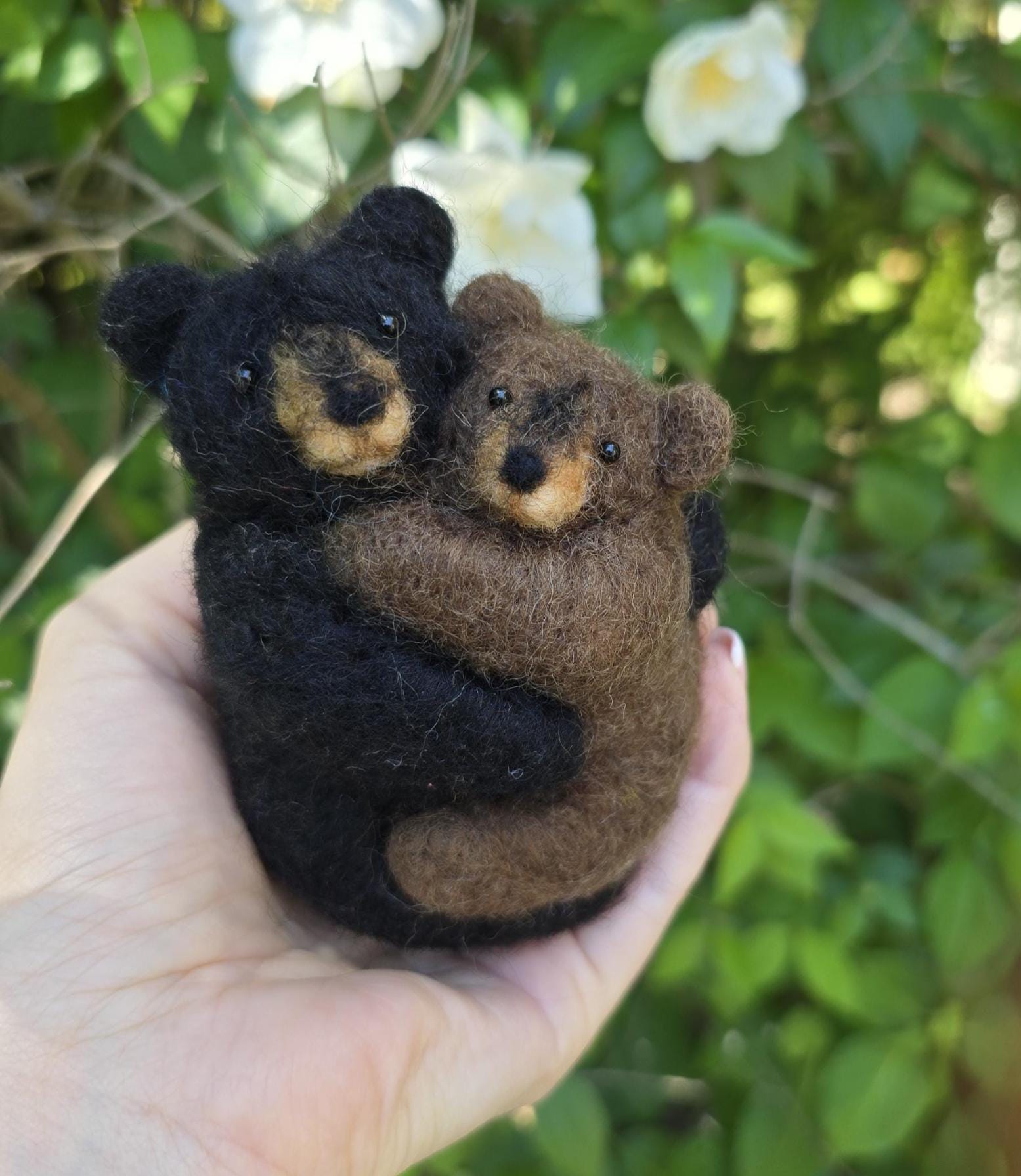 Needle felted bear.Black bear family, baby bear, mom bear. Wool animals bear gifts.